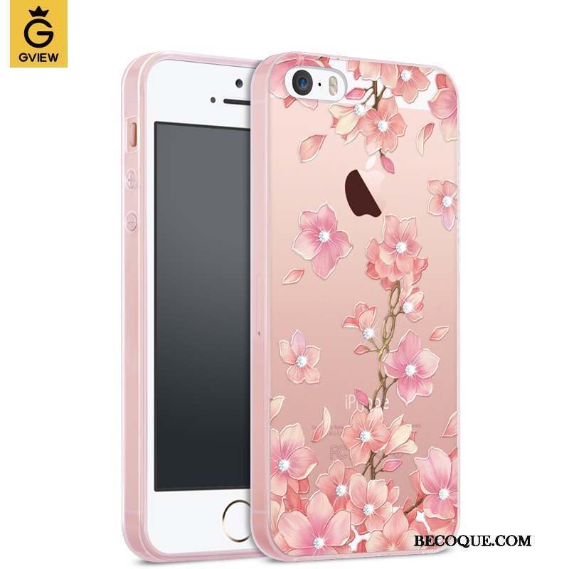 iPhone 5/5s Coque Tendance Incassable Tout Compris Transparent Strass Rose