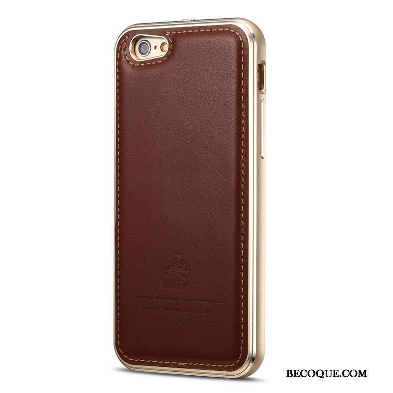 iPhone 6/6s Coque De Téléphone Business Métal Cuir Véritable Marron Protection