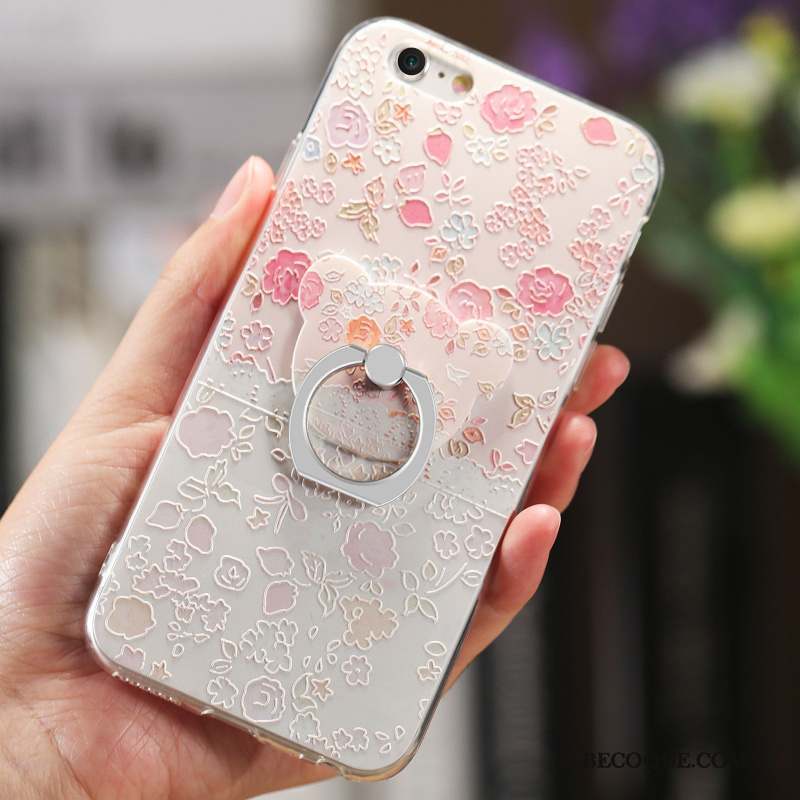 iPhone 6/6s Plus Gaufrage Rose Floral Coque Transparent Étui