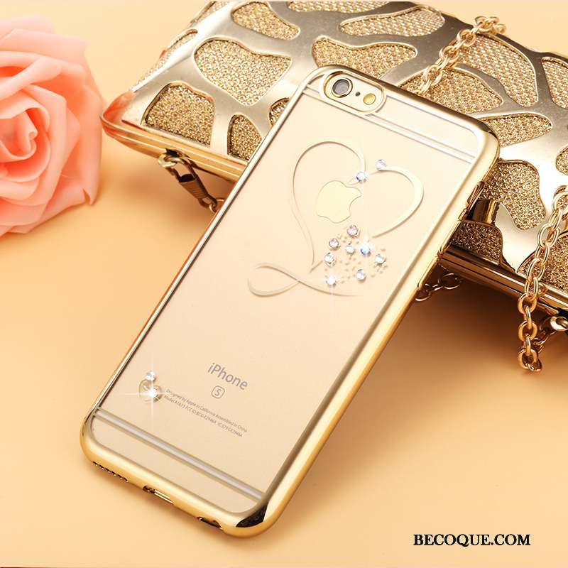 iPhone 6/6s Plus Marque De Tendance Or Coque Transparent Strass Étui