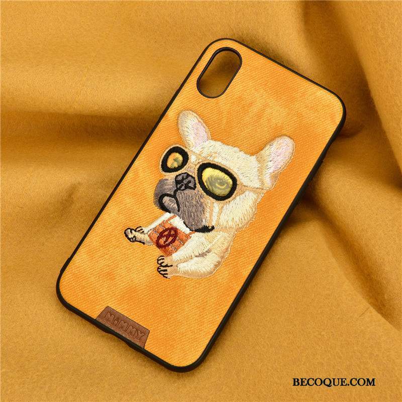 iPhone 7 Broderie Chiens Silicone Coque De Téléphone Denim Jaune