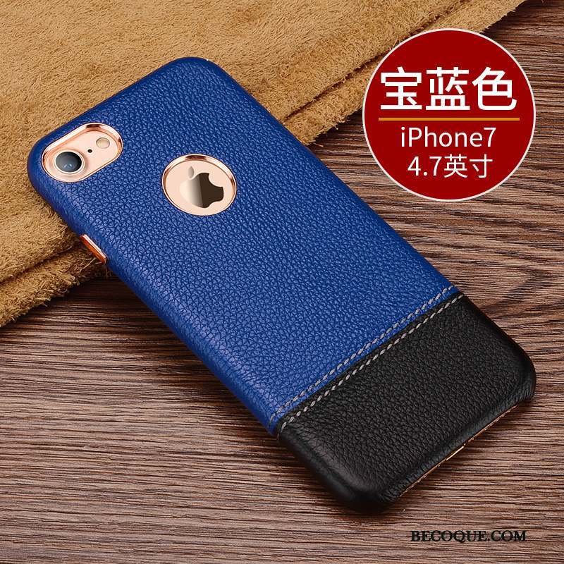 iPhone 7 Coque Business Protection Nouveau Étui En Cuir Bleu Incassable