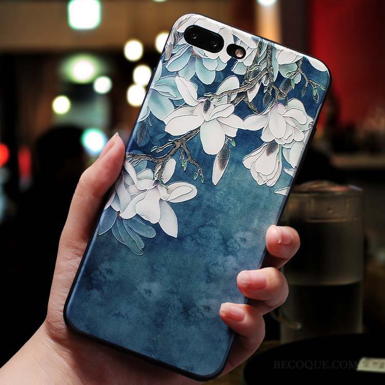 iPhone 7 Coque Fluide Doux Bleu Étui Gaufrage Nouveau Protection