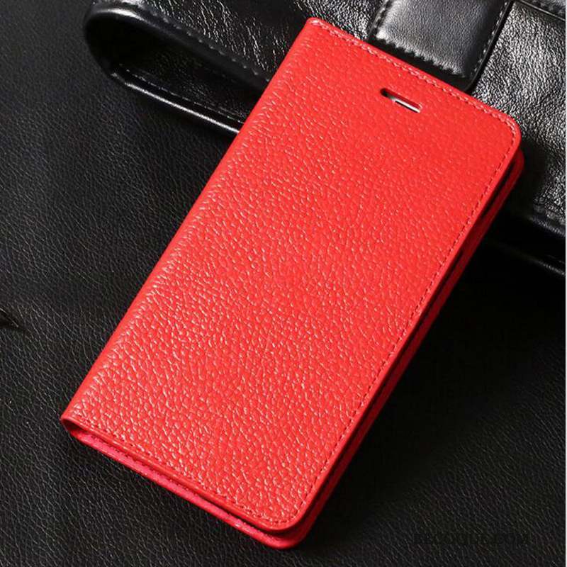 iPhone 7 Coque Protection Clamshell Incassable Rouge Cuir Véritable Étui