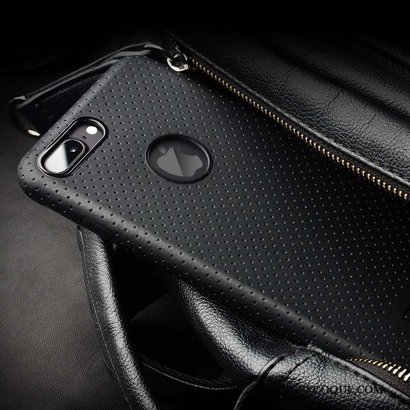 iPhone 7 Coque Protection Couvercle Arrière Cuir Véritable Étui Noir Téléphone Portable
