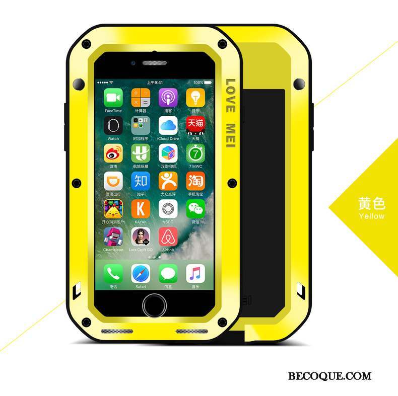 iPhone 7 Coque Protection Outdoor Métal Jaune Trois Défenses Décompression