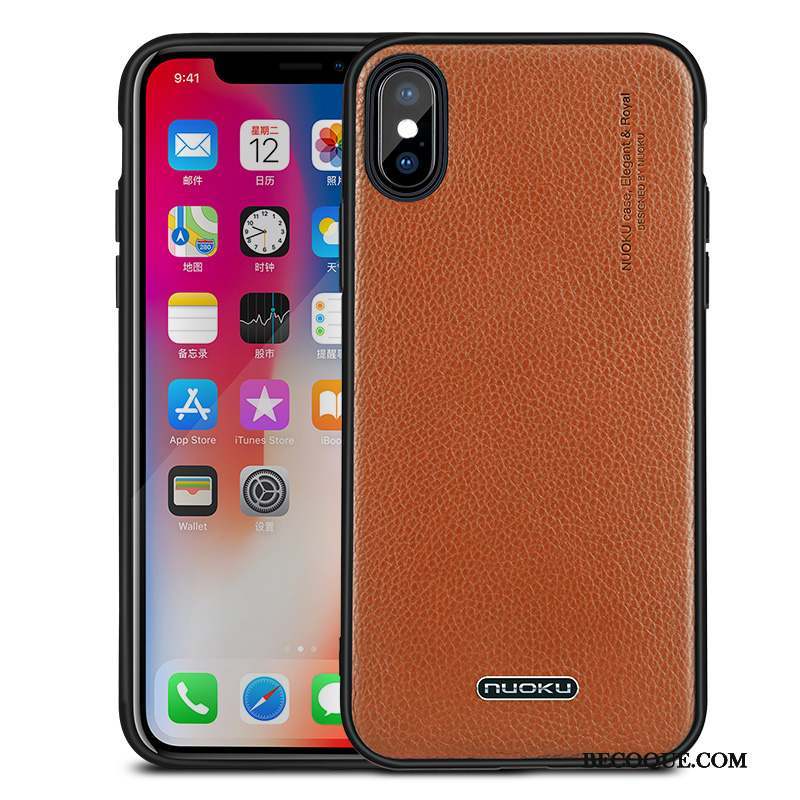 iPhone 7 Cuir Véritable Étui En Cuir Incassable Orange Coque De Téléphone Business