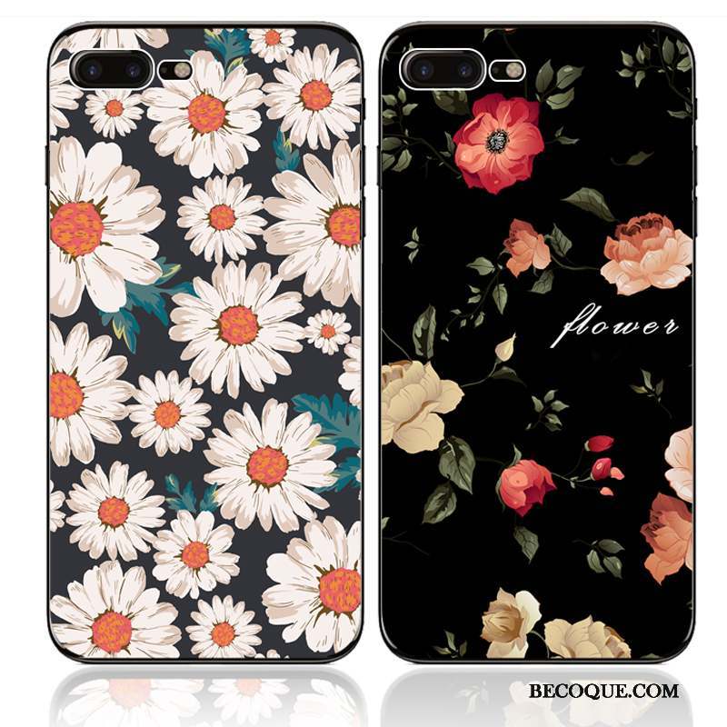 iPhone 7 Fleurs Noir Fluide Doux Étui Silicone Coque