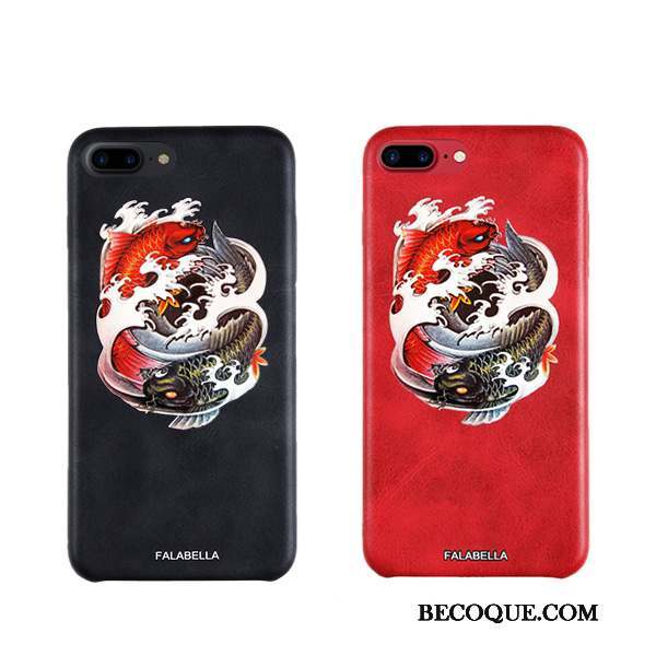 iPhone 7 Personnalité Noir Marque De Tendance Rouge Étui En Cuir Coque De Téléphone