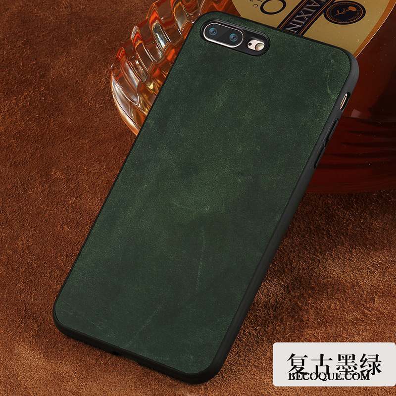 iPhone 7 Plus Coque Délavé En Daim Vert Incassable Étui En Cuir Marque De Tendance Noir