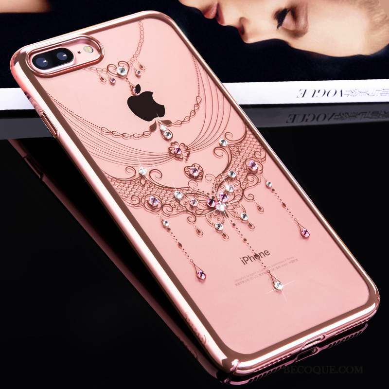 iPhone 7 Plus Coque Étui Incassable Or Rose Personnalité Difficile Strass