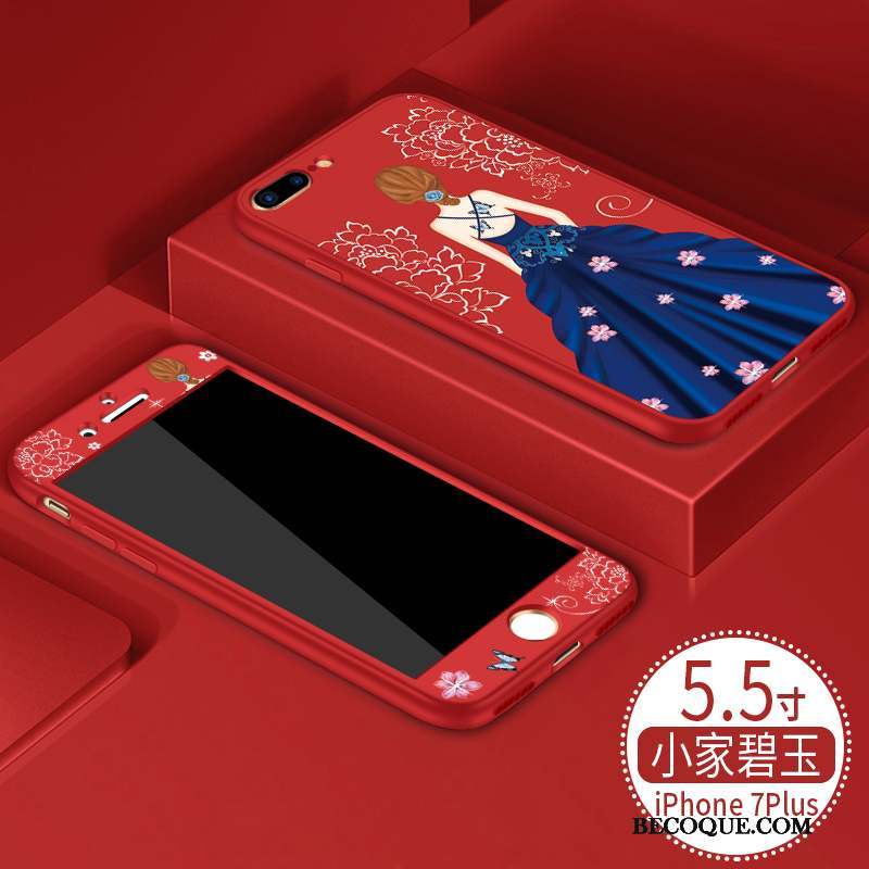 iPhone 7 Plus Fluide Doux Incassable Rouge Tout Compris Coque De Téléphone Marque De Tendance