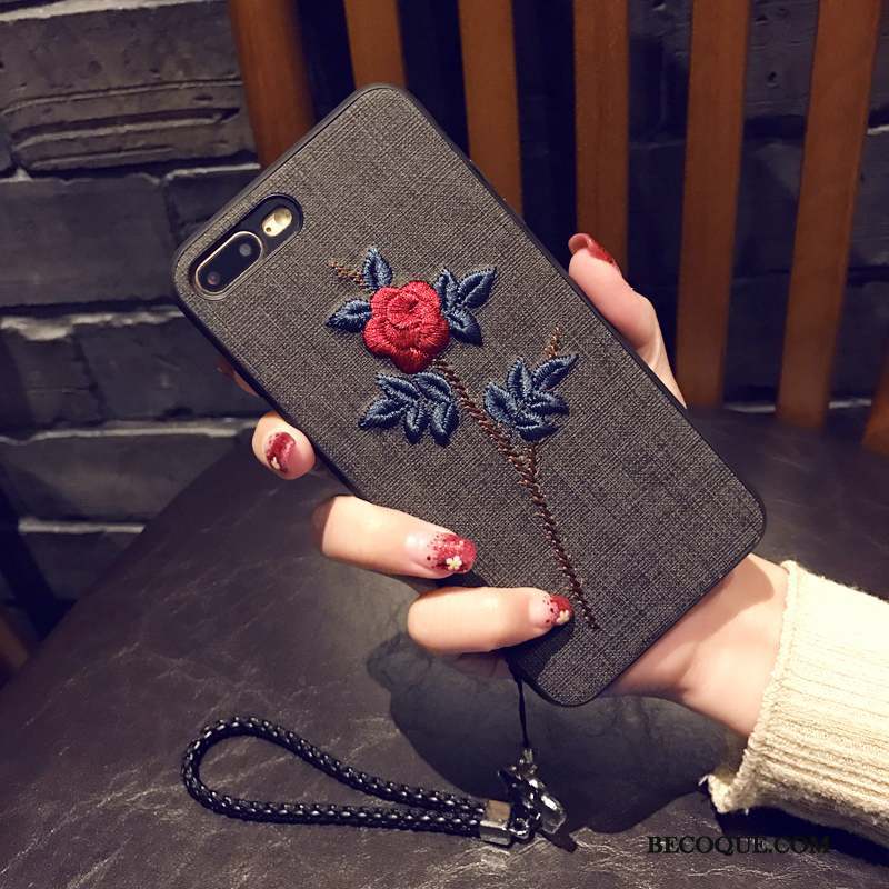 iPhone 7 Plus Fluide Doux Étui Foncé Broderie Coque Gris