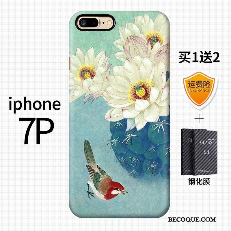 iPhone 7 Plus Style Chinois Bleu Créatif Art Coque Délavé En Daim