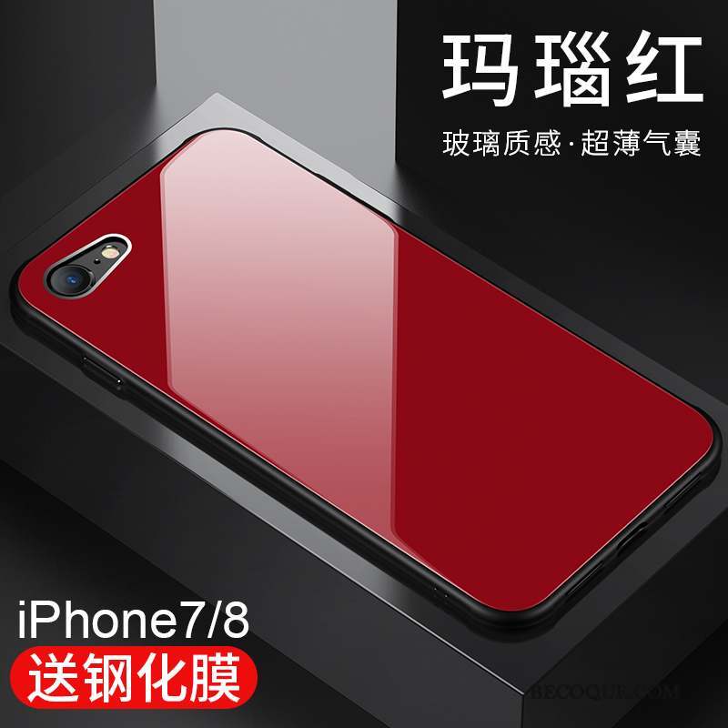 iPhone 7 Rouge Incassable Difficile Pu Coque De Téléphone Verre