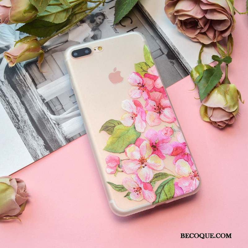 iPhone 7 Silicone Rose Modèle Délavé En Daim Transparent Coque De Téléphone
