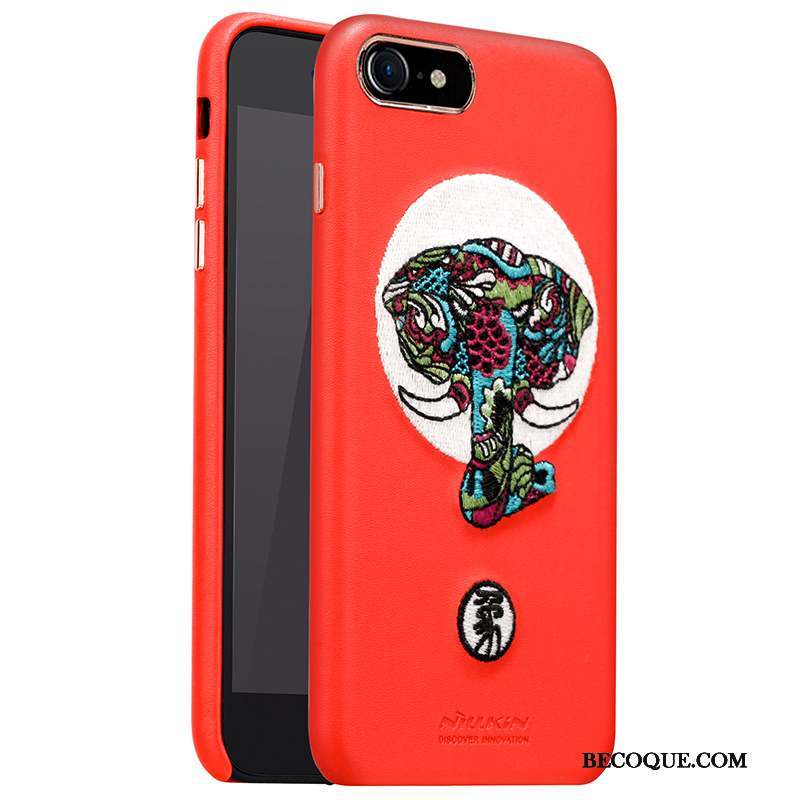 iPhone 8 Coque Broderie Cuir Style Chinois Protection Or Rouge
