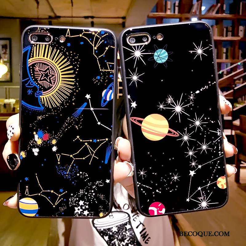 iPhone 8 Coque Fluide Doux Incassable Marque De Tendance Ciel Étoilé Verre Noir