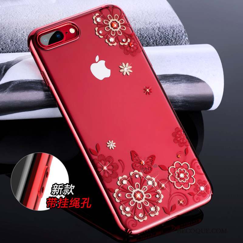 iPhone 8 Incassable Coque De Téléphone Strass Rouge Luxe Ornements Suspendus