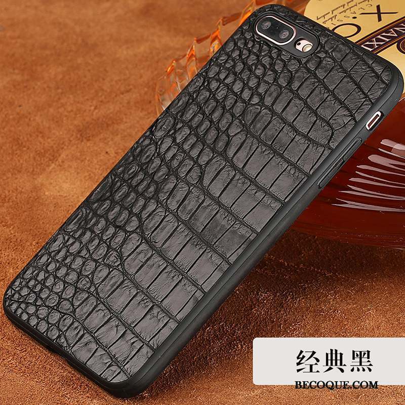 iPhone 8 Luxe Coque De Téléphone Cuir Véritable Nouveau Crocodile Noir
