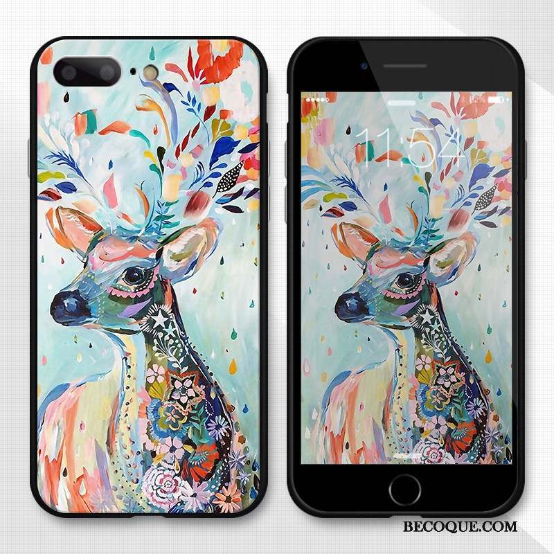 iPhone 8 Plus Coque Bleu 3d Peinture Gaufrage Fluide Doux Vintage