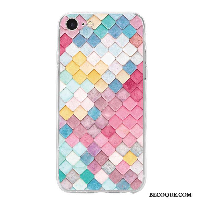 iPhone 8 Plus Coque De Téléphone Verre Multicolore Fluide Doux Net Rouge Plaid