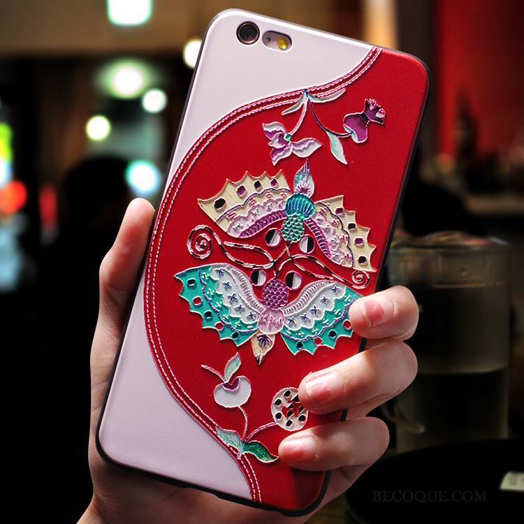 iPhone 8 Plus Coque Silicone Tout Compris Créatif Style Chinois Incassable Rouge