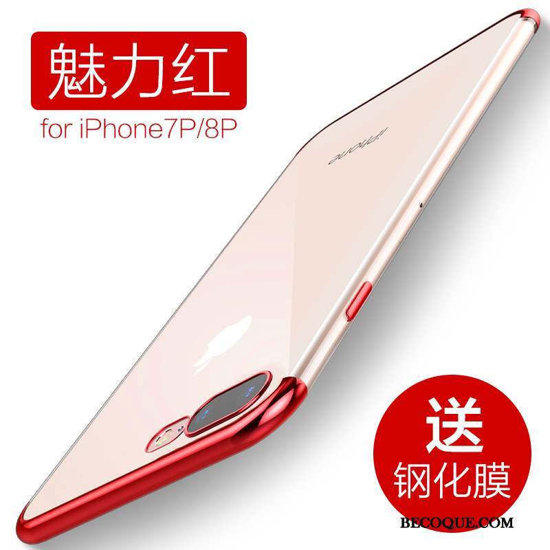 iPhone 8 Plus Coque Silicone Étui Rouge Personnalité Transparent Incassable