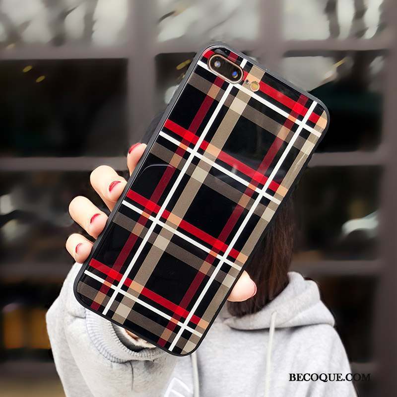 iPhone 8 Plus Coque Tout Compris Amoureux Plaid Rouge Noir Incassable