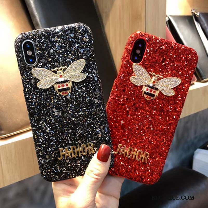 iPhone 8 Plus Luxe Coque De Téléphone Strass Net Rouge Brillant Noir