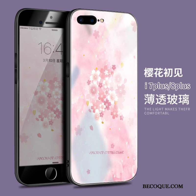 iPhone 8 Plus Nouveau Étui Marque De Tendance Verre Coque De Téléphone Rose