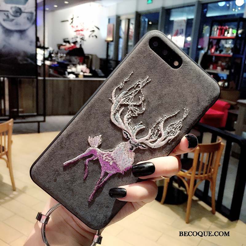 iPhone 8 Plus Oiseau Broderie Coque De Téléphone Protection Gris Amoureux