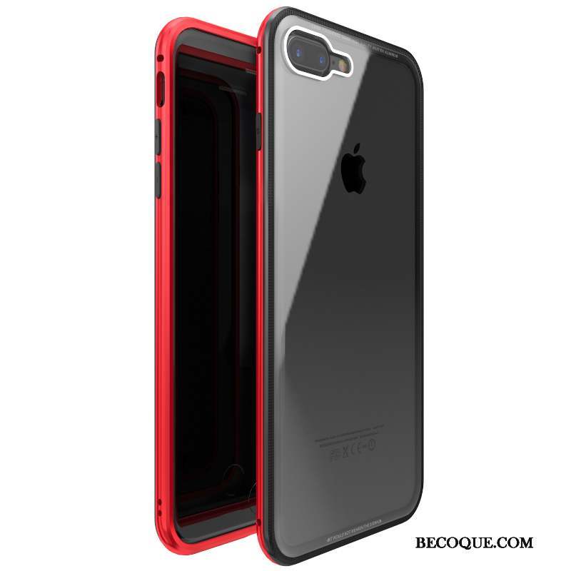 iPhone 8 Plus Rouge Métal Tout Compris Protection Coque De Téléphone Verre Trempé