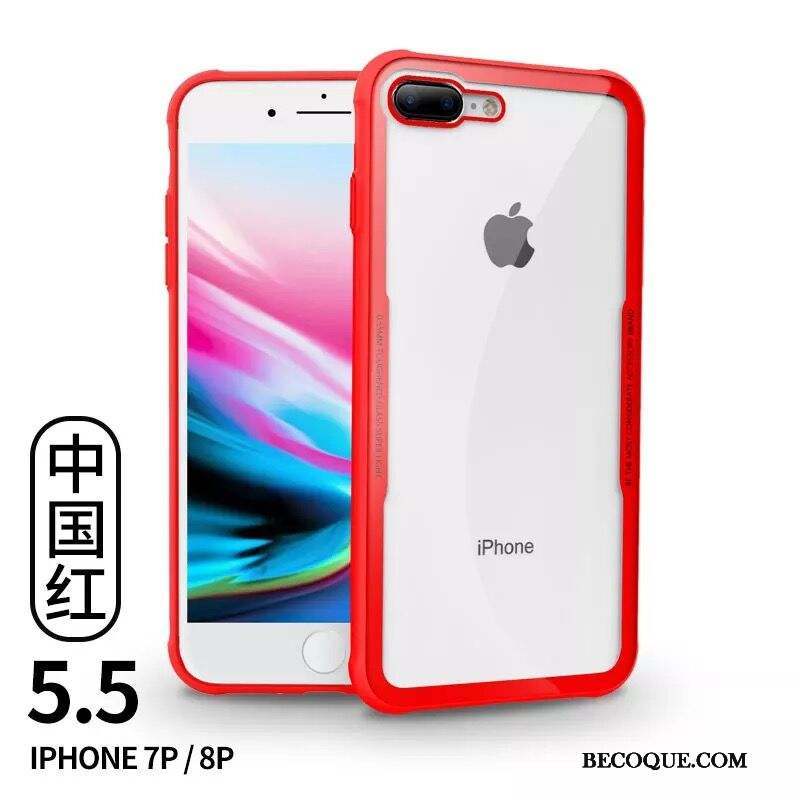 iPhone 8 Plus Verre Trempé Coque De Téléphone Étui Membrane Rouge Silicone