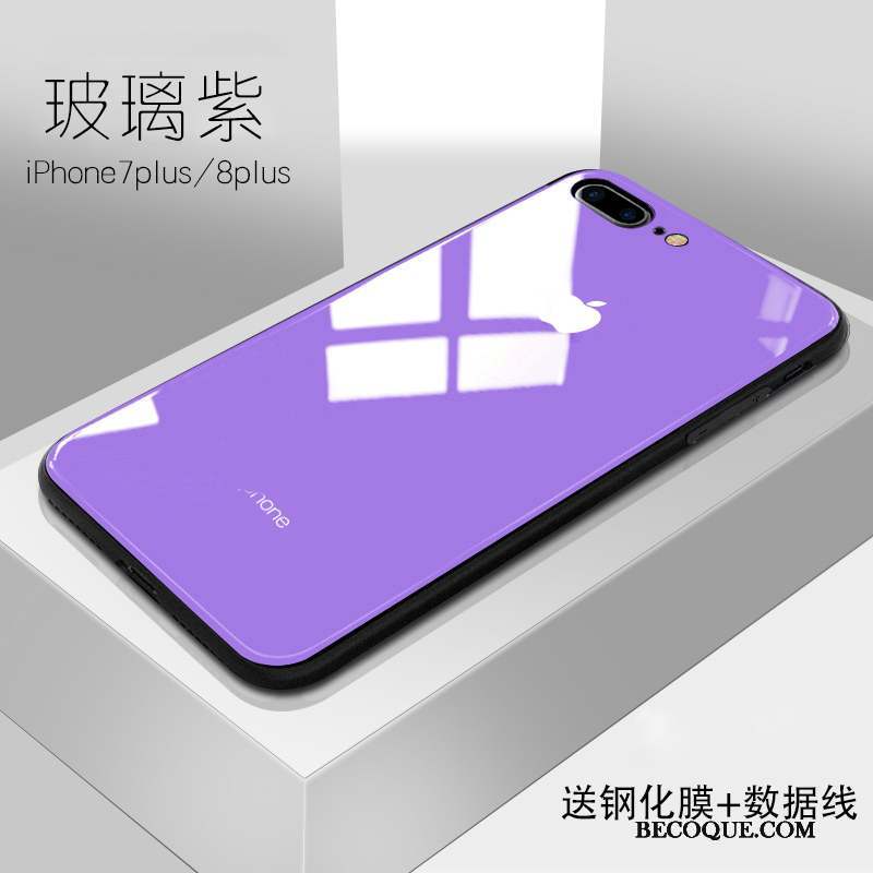 iPhone 8 Plus Verre Violet Coque De Téléphone Marque De Tendance Incassable Couvercle Arrière