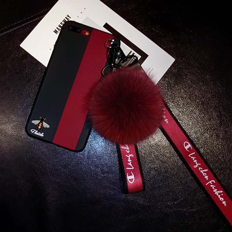 iPhone 8 Plus Étui Coque De Téléphone Pompon Ornements Suspendus Luxe Vin Rouge