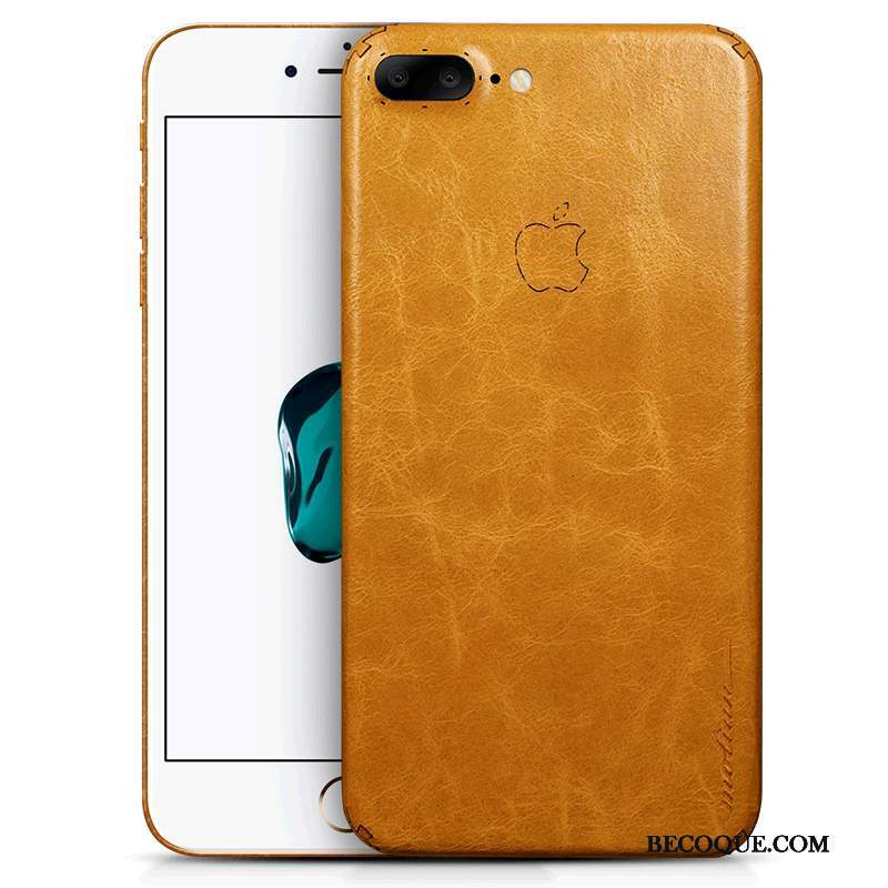 iPhone 8 Plus Étui Créatif Cuir Véritable Très Mince Jaune Coque De Téléphone