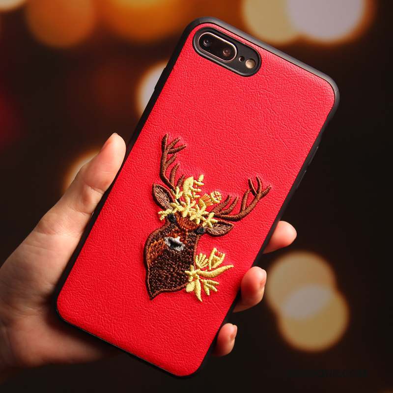 iPhone 8 Étui Cerf Rouge Broderie Coque De Téléphone Tout Compris