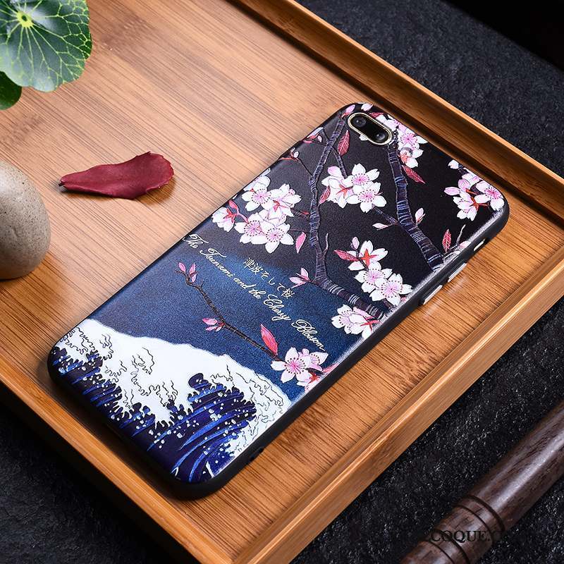 iPhone X Coque Art Vintage Grue Japonais Gaufrage Violet