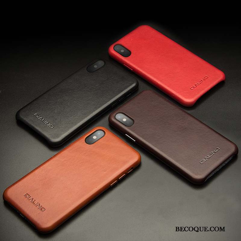 iPhone X Coque Business Rouge Simple Protection Étui En Cuir Couvercle Arrière