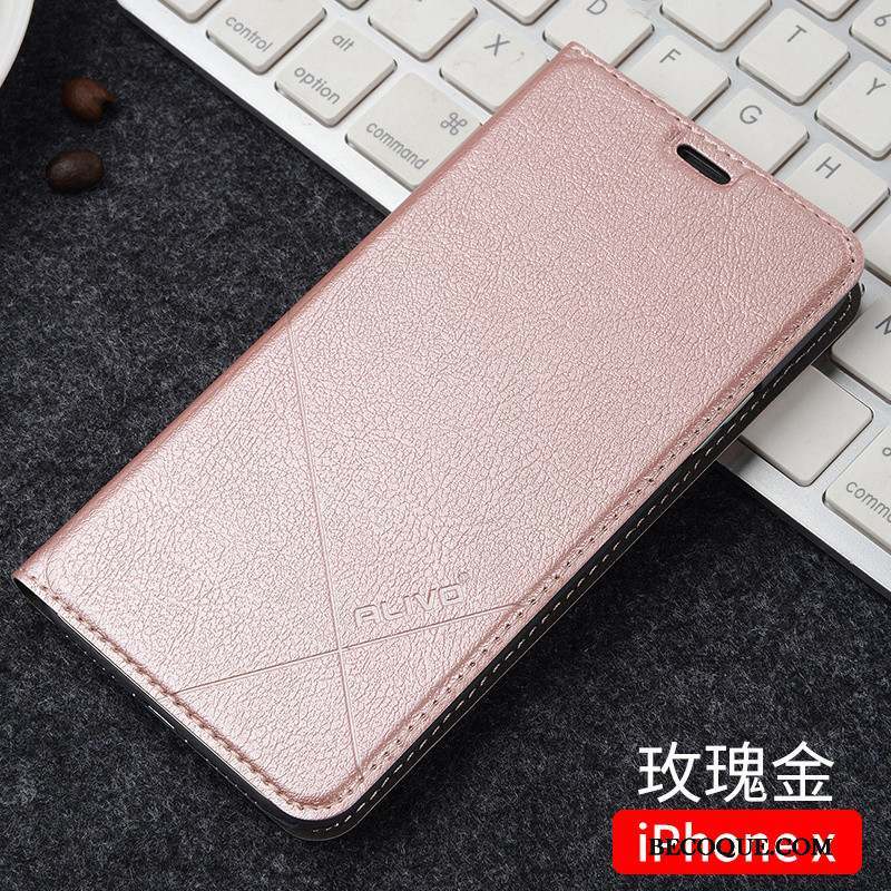 iPhone X Coque De Téléphone Protection Or Rose Étui En Cuir Clamshell Tout Compris