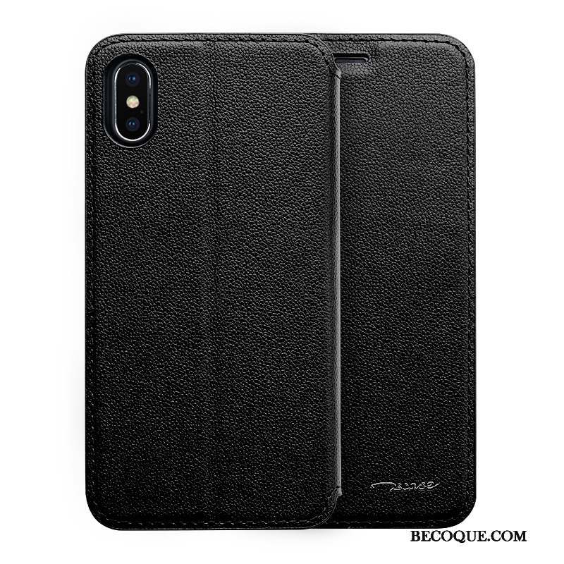 iPhone X Coque Protection Europe Étui En Cuir Dormance Cuir Véritable Noir