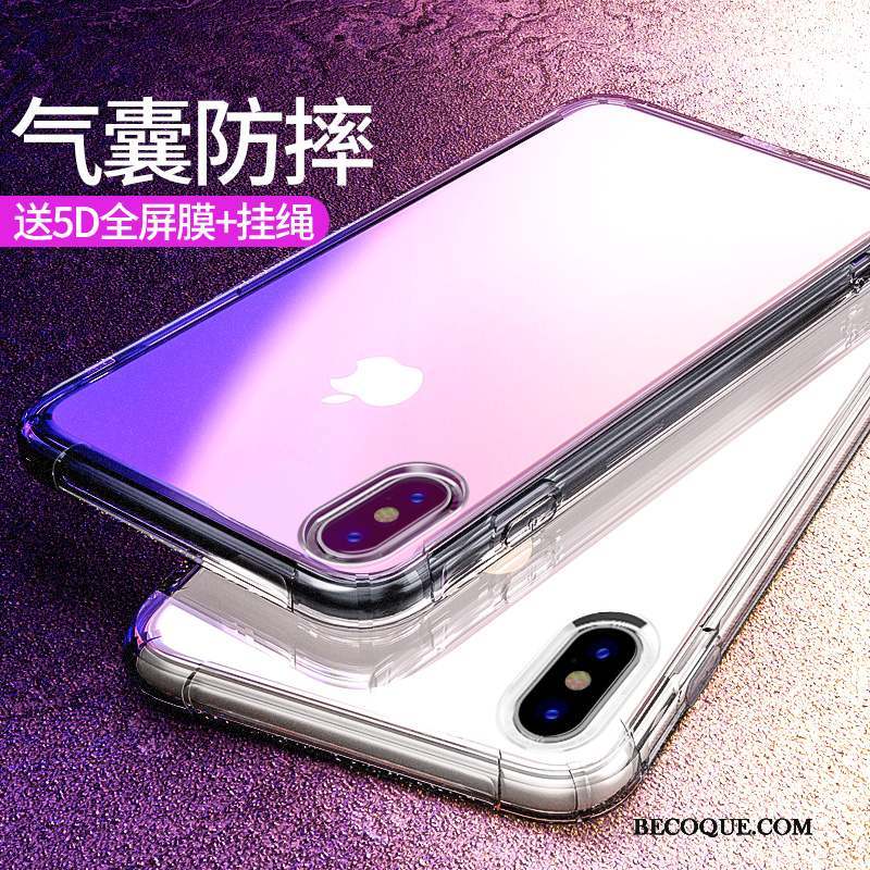 iPhone X Coque Étui Fluide Doux Noir Violet Verre Rouge