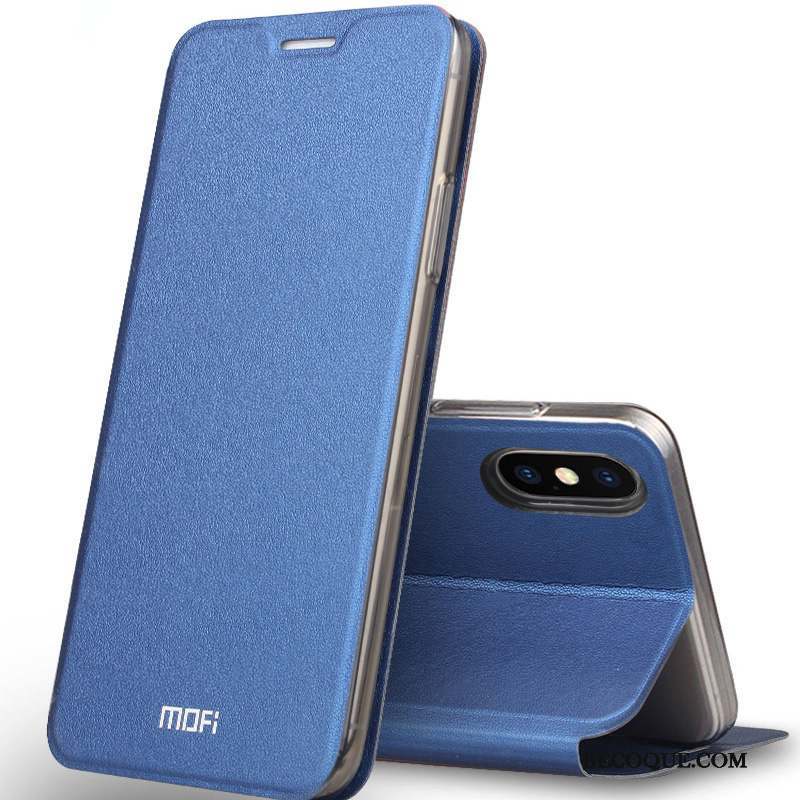 iPhone X Housse Étui En Cuir Coque De Téléphone Bleu Protection Incassable