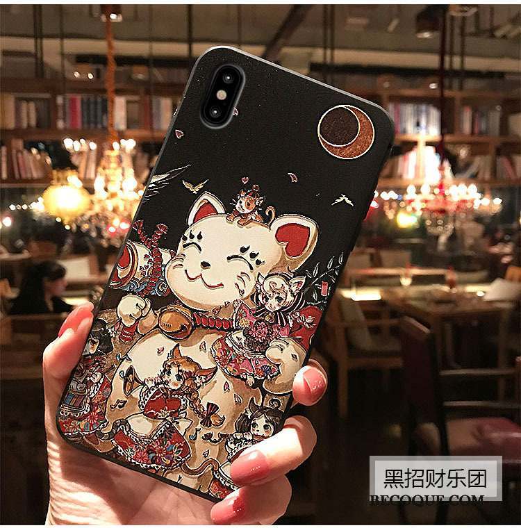 iPhone X Peinture Gaufrage Personnalité Chat Dessin Animé Coque De Téléphone