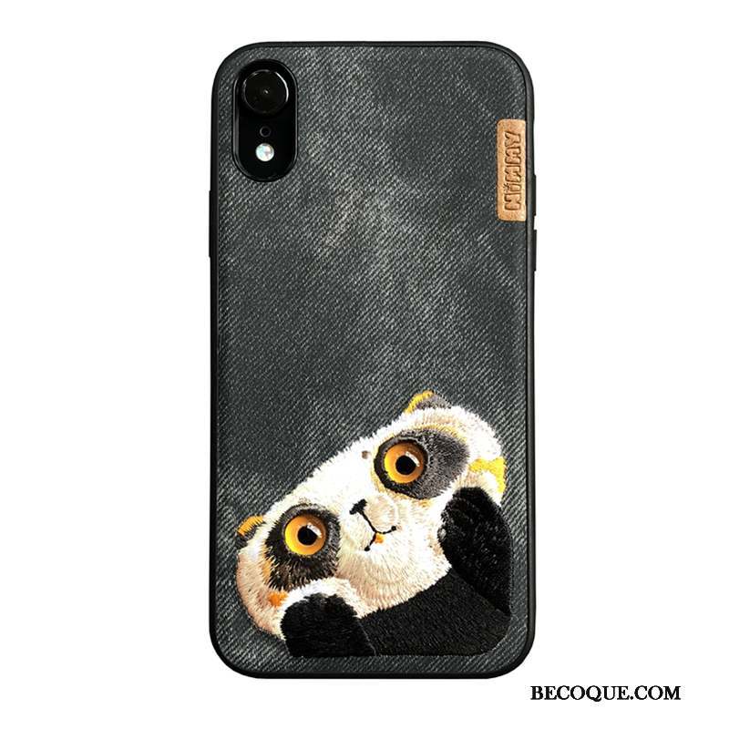 iPhone Xr Amoureux Broderie Coque De Téléphone Noir Marque De Tendance Ours