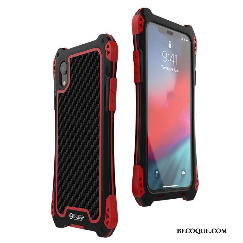 iPhone Xr Coque Étui Personnalité Incassable Rouge Protection Métal