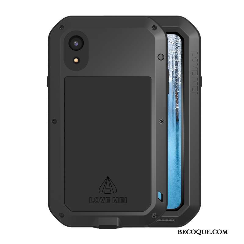 iPhone Xr Coque Étui Trois Défenses Protection Contre Les Explosions Border Noir Métal