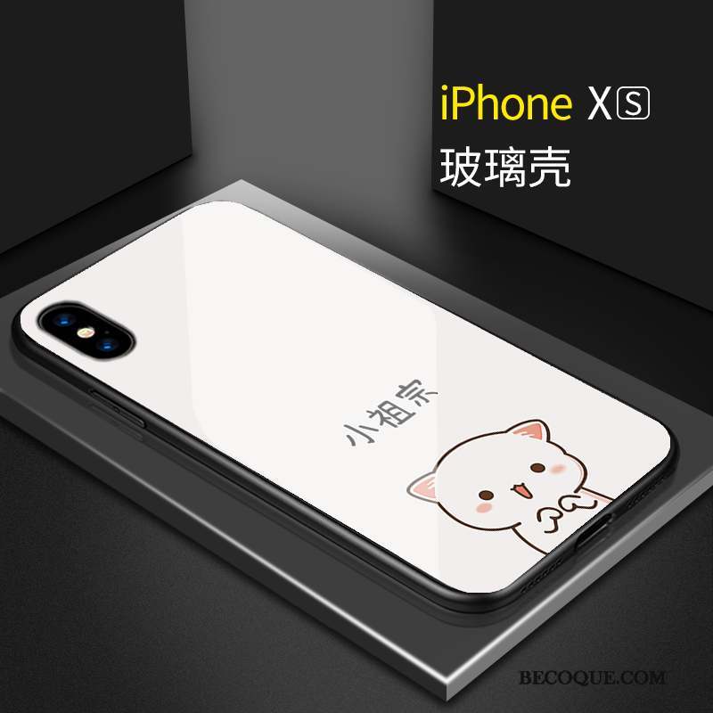 iPhone Xs Coque Blanc Amoureux Petit Marque De Tendance Créatif Verre