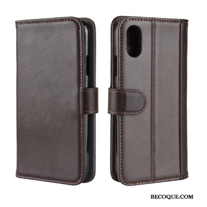 iPhone Xs Coque De Téléphone Cuir Véritable Étui En Cuir Housse Protection Foncé